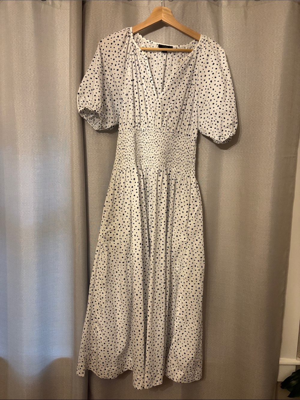 Jcrew Smocked Waist Polka Dot Maxi Dress - White with Navy Dots